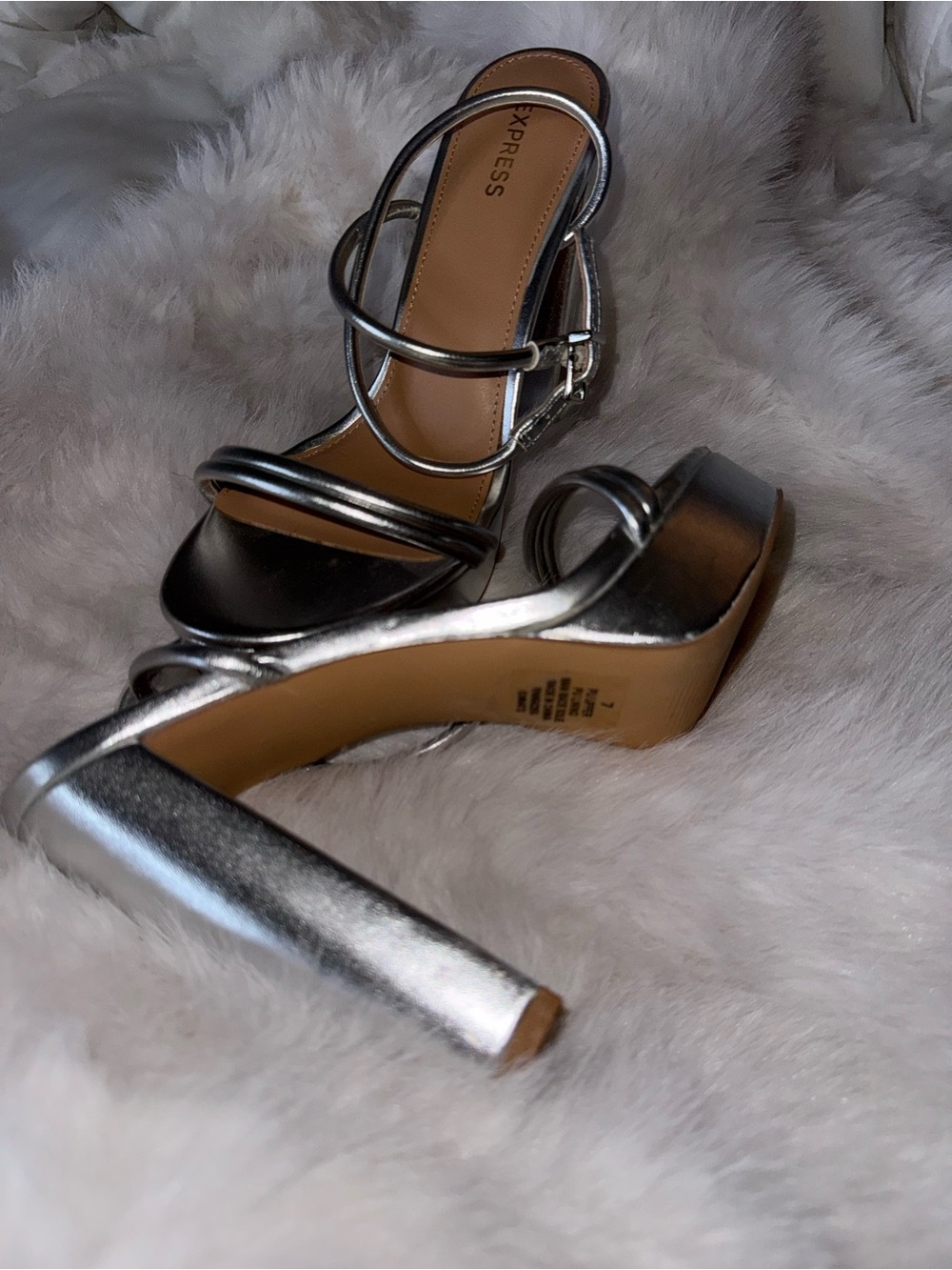 Express Metallic Silver Strappy Platforms